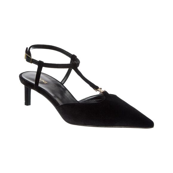 Celine T-Bar Velvet Pump, Black - Picture 1 of 5